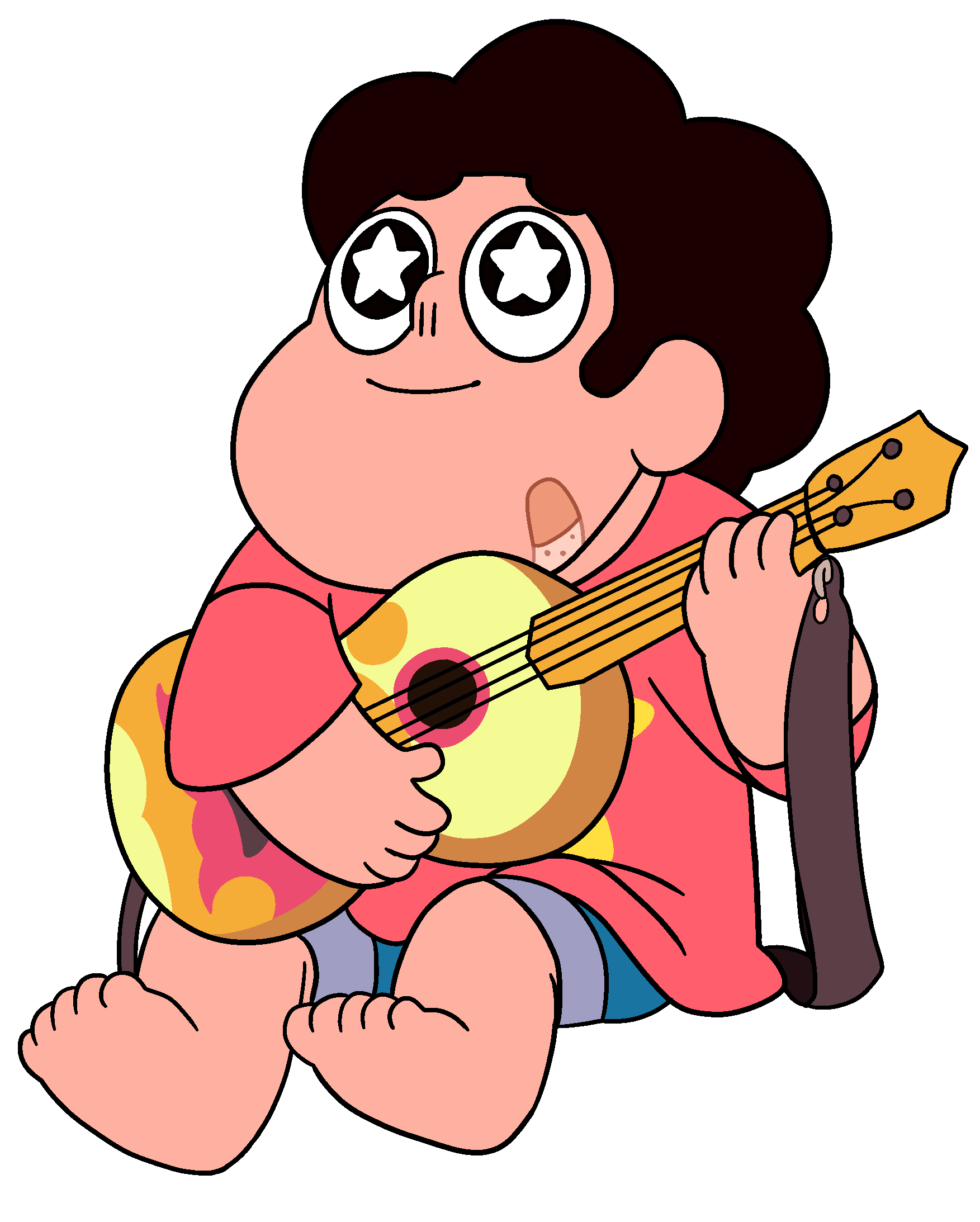 Steven Universe playing a ukuele with stars in his eyes